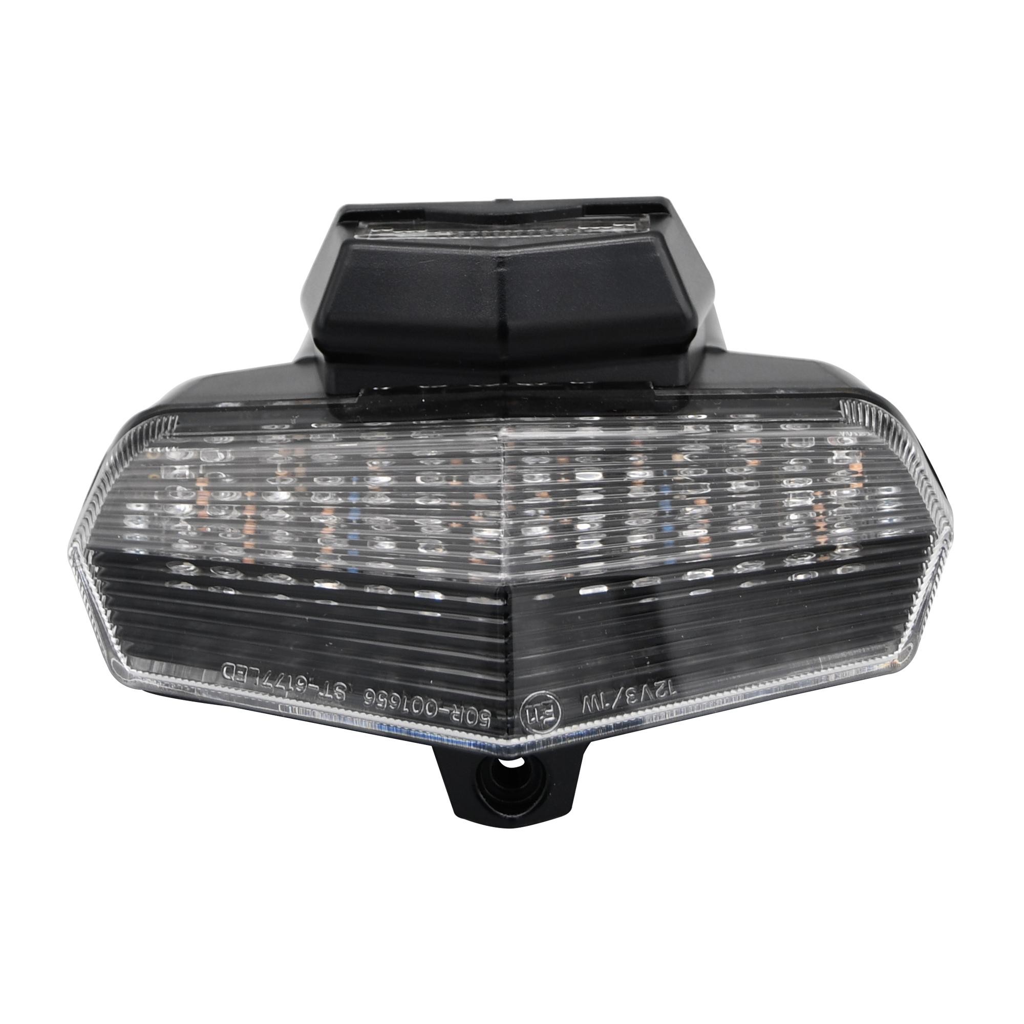 LED rear tail light with a clear lens and integral indicators, featuring a sleek black plastic housing, designed for Ducati 749 Biposto models from 2002 to 2006.