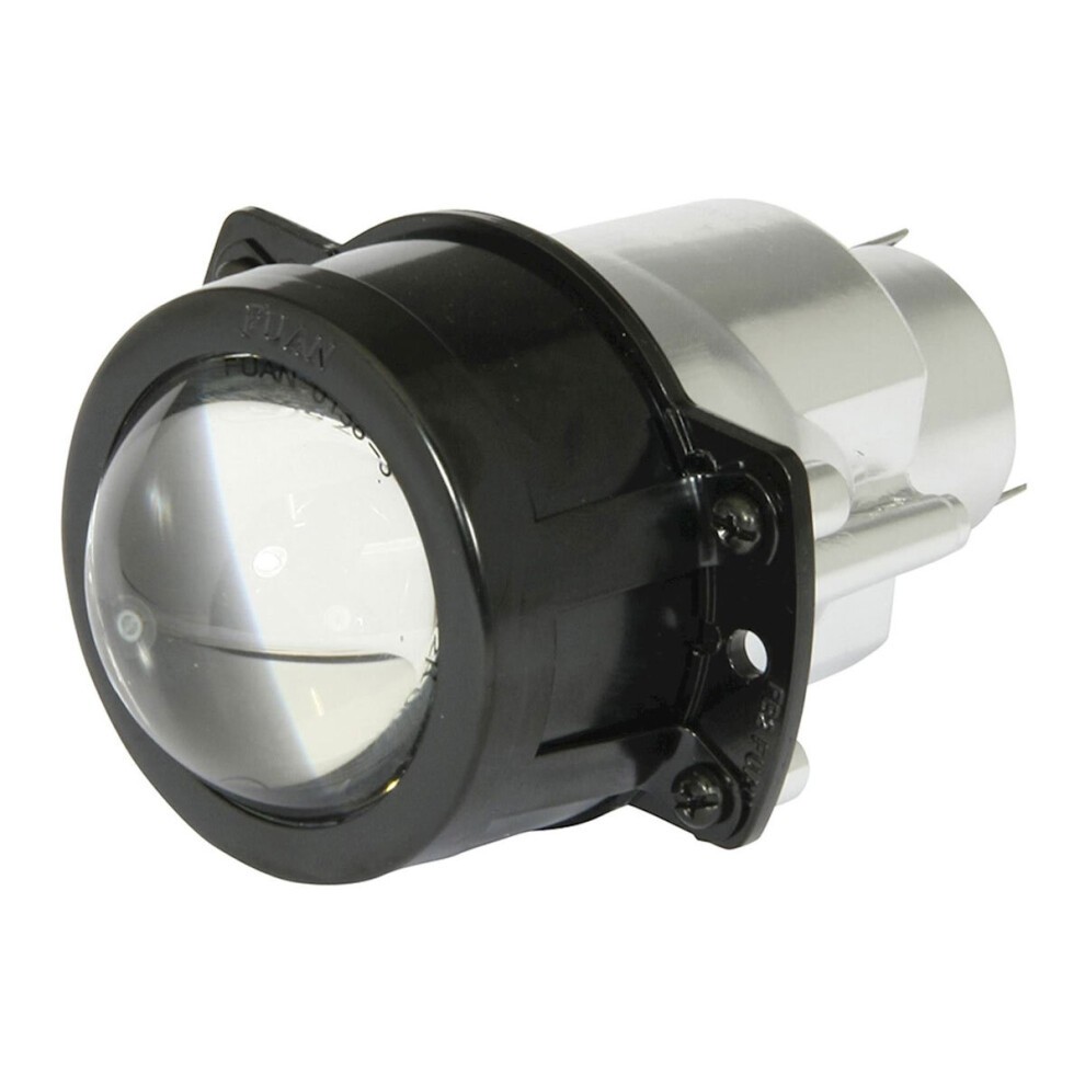 Universal Hi Beam H1 12V 55W headlight with a black plastic housing and clear glass lens, designed for motorcycles, featuring a compact and durable construction.
