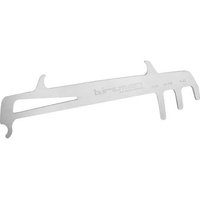 Silver Birzman Chain Wear Indicator with cut-out handle and measurement prongs on both ends.