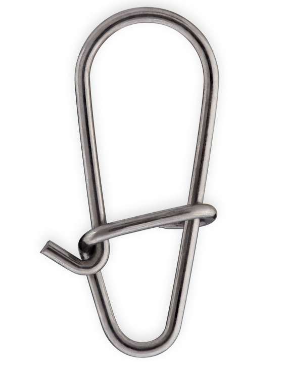 Metal duolock snap with a sleek silver finish, featuring a unique locking mechanism and a sturdy design, rated for a load capacity of 75 kg, ideal for fishing applications.