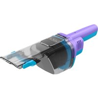 Black & Decker handheld vacuum, multicolour, bagless, with purple handle and transparent dust container.