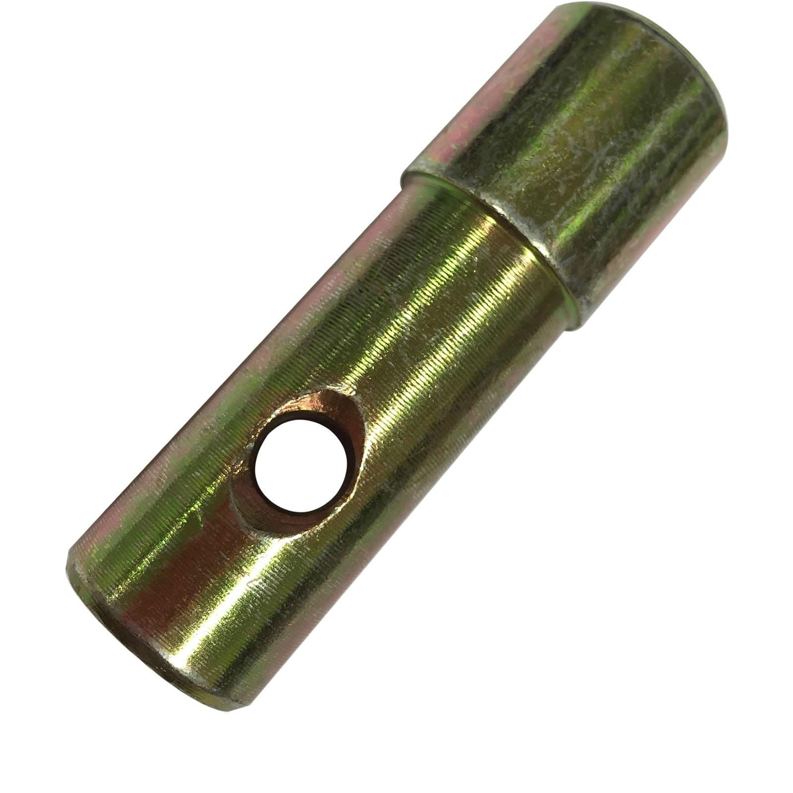 Black B5064 front head stand replacement lift pin, 21mm, made of metal with a shiny gold finish and a side hole for secure attachment.