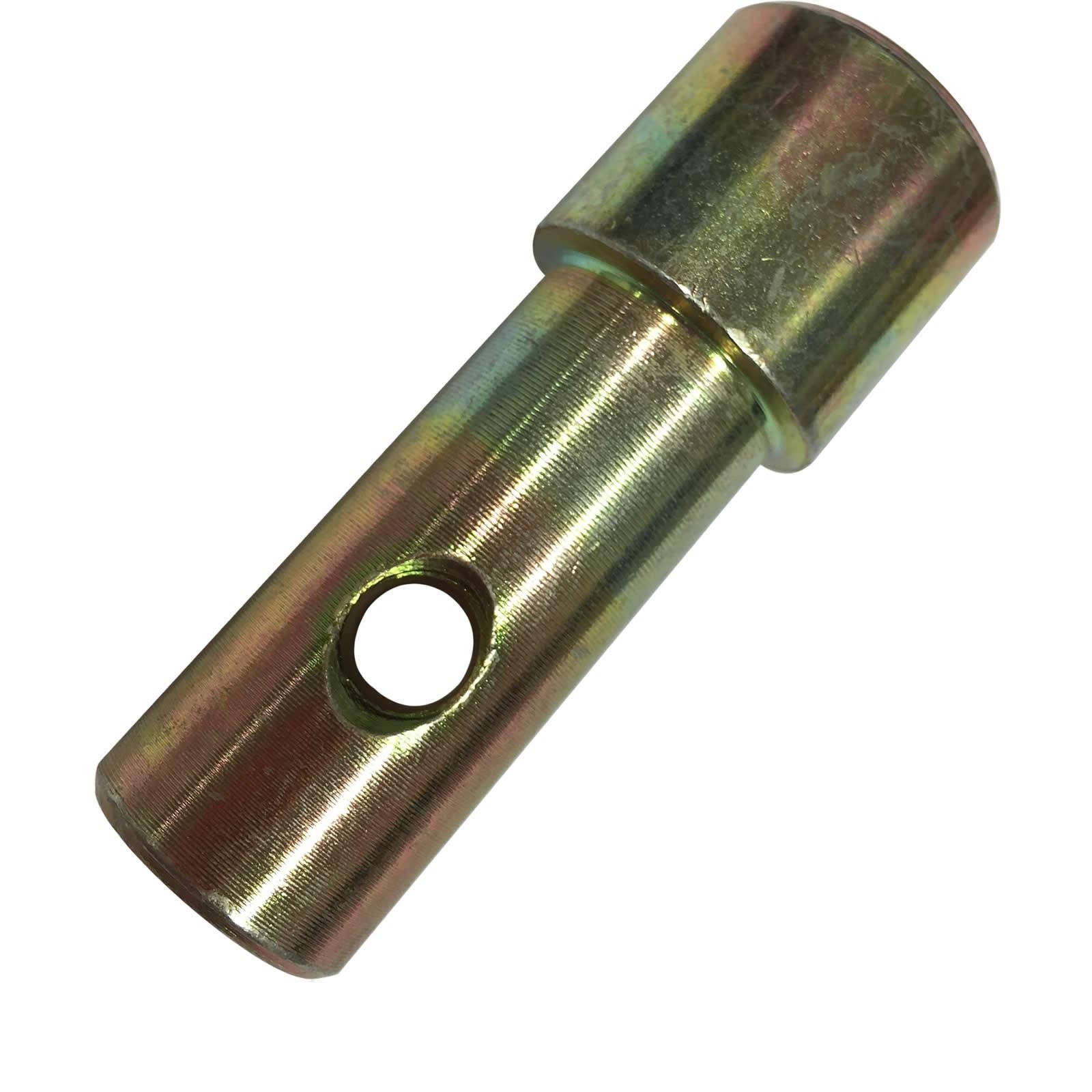 Black B5064 front head stand replacement lift pin, 24mm, made of metal with a shiny, gold-colored finish and a central hole for secure attachment.