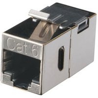 Metallic Black Box FM693 keystone module with Cat 6 label and RJ45 port.