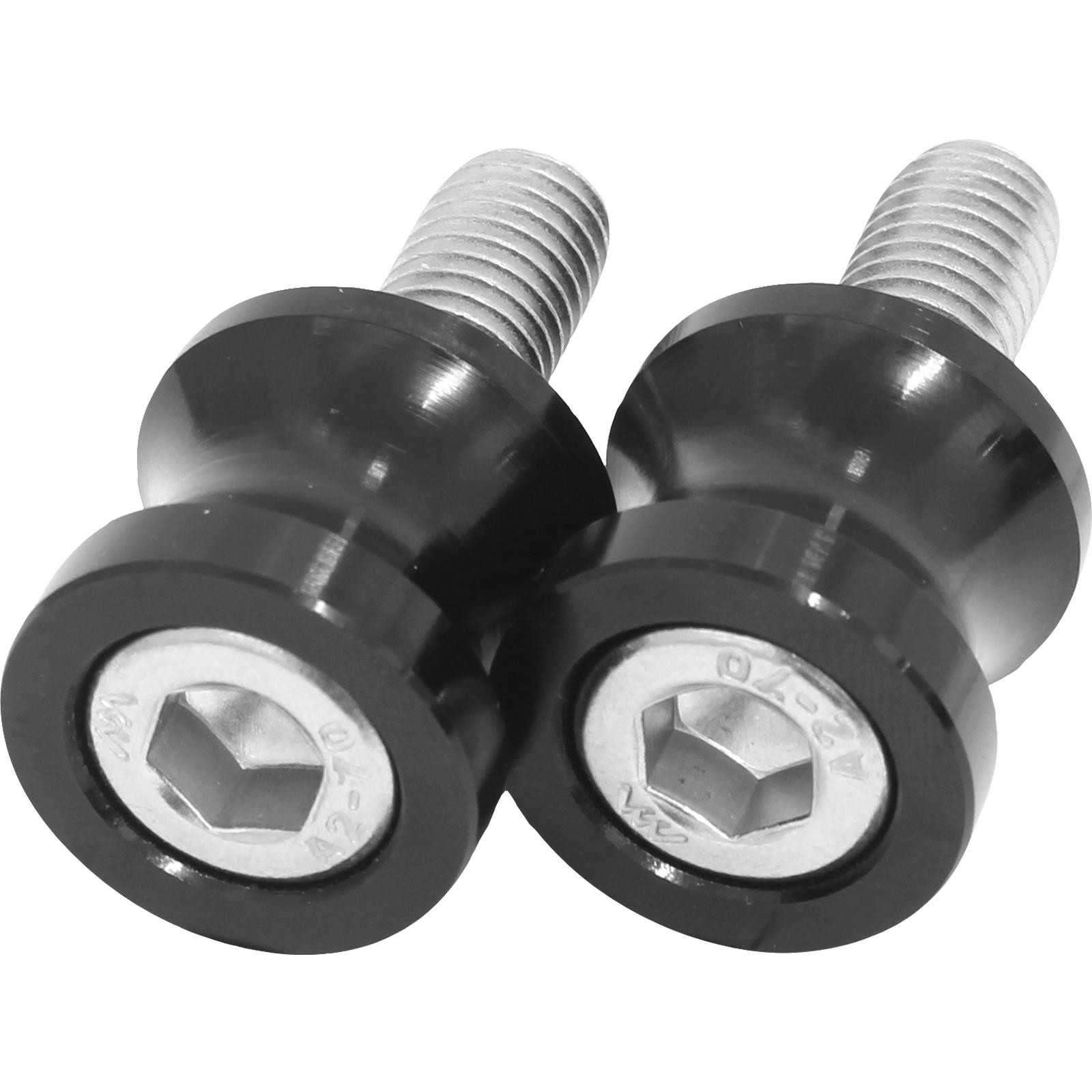 Black CNC aluminium bobbins with a 10mm diameter and 1.50 length, featuring a smooth, glossy finish and hexagonal socket for easy installation.