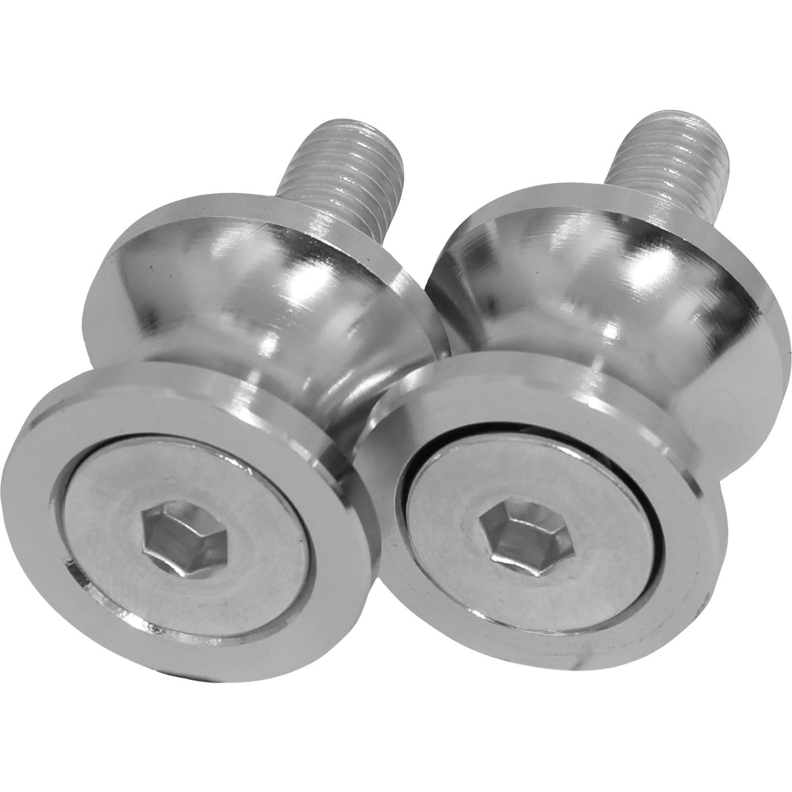 Black CNC aluminium bobbins in silver, featuring an 8mm threaded shaft and a sleek, polished finish, designed for durability and performance.