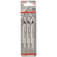 Bosch T345Xf metal jigsaw blades 3-pack, silver with black text, in transparent packaging with red and white label.
