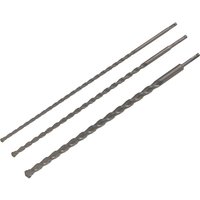 BlueSpot 3 Piece Long SDS Plus Drill Bit Set with spiral flutes, varying lengths, and silver finish.