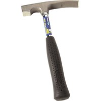 BlueSpot brick hammer with a polished steel head and black rubber grip handle, featuring a blue and yellow label.