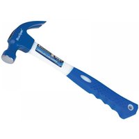 Blue claw hammer with fibreglass shaft, rubber grip, and BlueSpot branding on the handle.