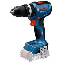 Blue Bosch cordless combi drill, black grip, red accents, and metal chuck, without battery.