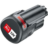 Black Bosch 12V 2.0Ah battery pack with red Bosch logo and white voltage label on top.