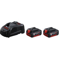 Black Bosch 18V charger with two 5.0Ah batteries, featuring red accents and Bosch logo.