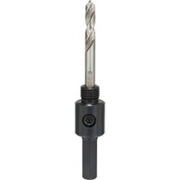 Bosch hexagon socket adapter with silver drill bit, black cylindrical base, designed for 14-30mm hole saws.