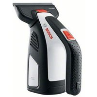 Bosch Cordless Glassvac Window Cleaner, black and white with red accents, ergonomic handle, and rubber squeegee.