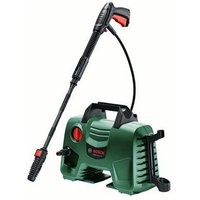 Green Bosch EasyAquatak 110 pressure washer with black handle, red trigger, and long nozzle attachment.