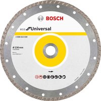 Bosch ECO Universal Diamond Cutting Disc with silver rim, yellow center, and Bosch logo on white background.