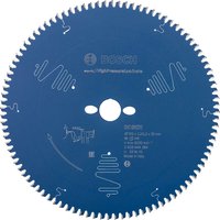 Blue Bosch EXPERT circular mitre saw blade with sharp teeth and laser-etched details.