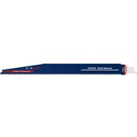 Blue Bosch EXPERT S1256XHM saw blade with carbide teeth and white branding on the side.