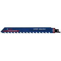 Blue Bosch EXPERT S1543HM saw blade with jagged edge and red accents for hollow brick cutting.