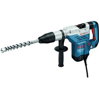 Blue and silver Bosch rotary hammer with SDS-max chuck, side handle, and black power cord.
