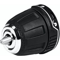 Black Bosch drill chuck adaptor with silver metal tip and textured grip, designed for 10.8/12V FlexiClick system.
