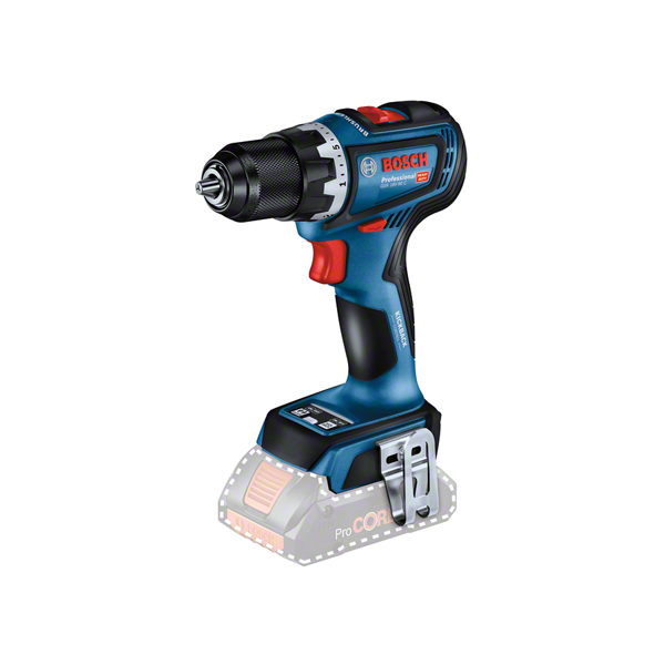 Bosch GSR 18V-90C Professional Drill Driver in blue and black, featuring a keyless chuck, ergonomic handle, and a visible ProCORE battery compartment.