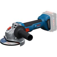 Blue Bosch cordless angle grinder with black handle and 125mm disc, featuring a brushless motor.