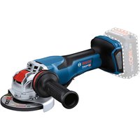 Blue Bosch cordless angle grinder with X LOCK system, black handle, and 125mm disc attachment.