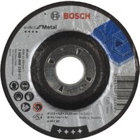 Bosch metal grinding disc, black center, silver rim, red Bosch logo, size 115 x 22.2 x 6mm, model 2608600218.