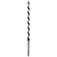 Bosch wood auger bit, 10 x 235 mm, silver and black spiral design with hex shank.
