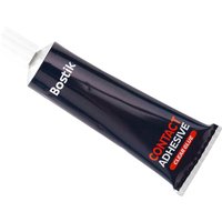 Black tube of Bostik Contact Adhesive with white cap and red text on front.