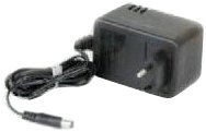 Black power supply adapter with a textured surface, featuring a detachable cable and a cylindrical connector, designed for Brother P-Touch label makers.