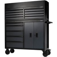 Grey Bunker 13-drawer roller cabinet and tool chest, 52-inch, with black handles and large wheels.