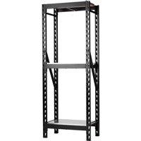 Black modular 3-tier racking with stainless steel shelves, sturdy frame, and adjustable height by Draper Tools.
