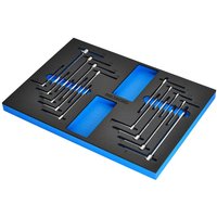 Bunker 17 piece T handle Torx and Hex key set in black EVA foam inlay with blue accents, organized in rows.