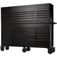 Black Bunker 25 Drawer Roller Cabinet and Tool Chest Combo with side handle and heavy-duty caster wheels.