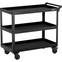 Black Bunker 3 Tier Utility Service Cart with three shelves, metal frame, and four swivel caster wheels.