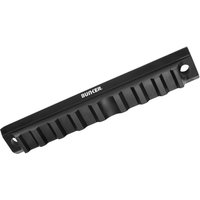 Black Bunker 350mm magnetic tool holder strip with grooved surface and mounting holes at each end.