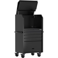 Black Bunker 4 Drawer Workshop Diagnostics Trolley with lift-top lid, four wheels, and side handle.