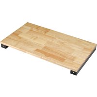 Bunker hardwood worktop with light wood finish and black metal brackets for 3 tier pull handle tool trolley.