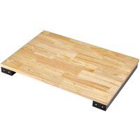 Bunker hardwood worktop for 3 tier tool trolley, rectangular with light wood finish and black metal corner brackets.