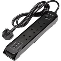 Black Bunker Magnetic 6 Socket Power Strip with USB ports, AC outlets, and long power cord.