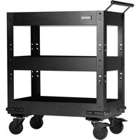 Black Bunker Modular 3 Tier Tool Trolley with pull handle, sturdy metal frame, and four swivel caster wheels.