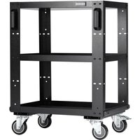 Black Bunker Modular 3 Tier Tool Trolley with sturdy frame, three shelves, and four swivel caster wheels.