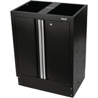 Black BUNKER modular floor cabinet, 2 doors, 680mm, with sleek silver handles and sturdy design.
