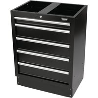 Black BUNKER modular floor cabinet with five drawers, silver handles, and a 680mm height.