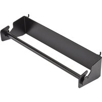 Black metal paper towel roll holder with rectangular frame and side hooks for Bunker Storage System.