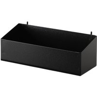 Black Bunker Pegboard Deep Storage Tray with rectangular shape and two hooks for easy wall mounting.