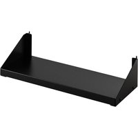 Black Bunker Pegboard Shelf with triangular side supports and hooks for pegboard attachment.